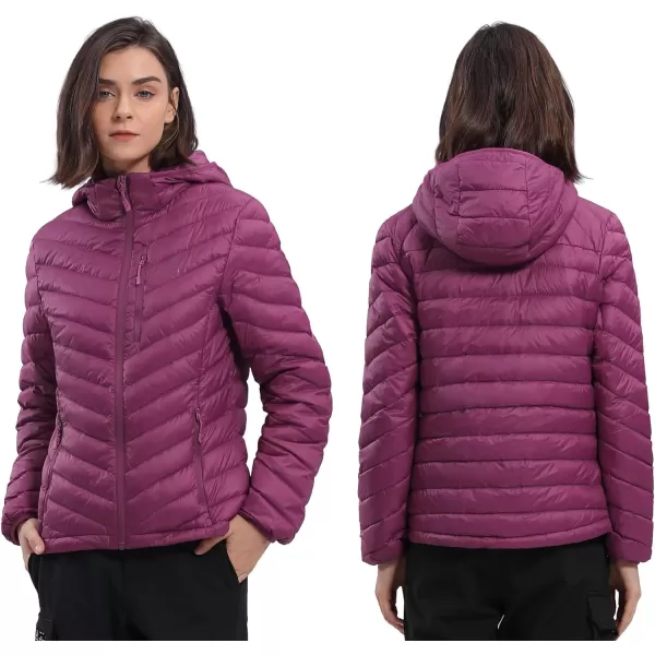 CAMEL CROWN Womens Hooded Down Jackets Quilted Lightweight Puffer Coat Packable Jacket Outerwear With Chest PocketPurpledetachable Hood