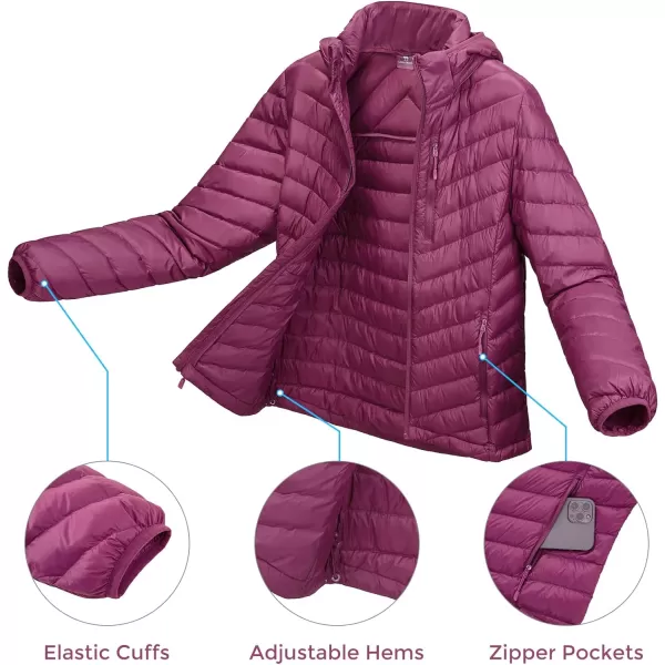CAMEL CROWN Womens Hooded Down Jackets Quilted Lightweight Puffer Coat Packable Jacket Outerwear With Chest PocketPurpledetachable Hood