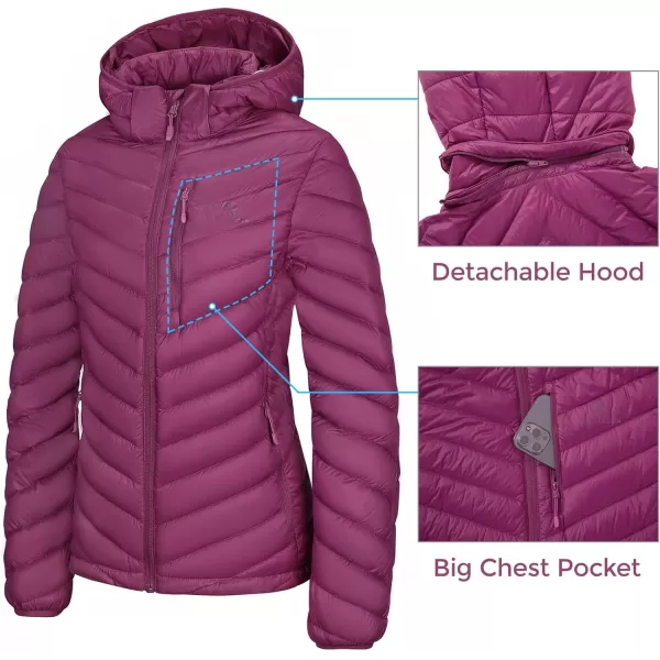 CAMEL CROWN Womens Hooded Down Jackets Quilted Lightweight Puffer Coat Packable Jacket Outerwear With Chest PocketPurpledetachable Hood