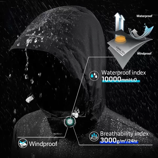 CAMEL CROWN Womens Mountain Snow Waterproof Ski Jacket Detachable Hood Windproof Fleece Parka Rain Jackt Winter CoatBlack