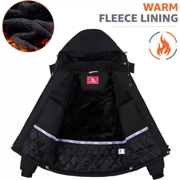 CAMEL CROWN Womens Mountain Snow Waterproof Ski Jacket Detachable Hood Windproof Fleece Parka Rain Jackt Winter CoatBlack
