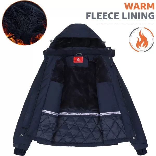 CAMEL CROWN Womens Mountain Snow Waterproof Ski Jacket Detachable Hood Windproof Fleece Parka Rain Jackt Winter CoatDark Blue