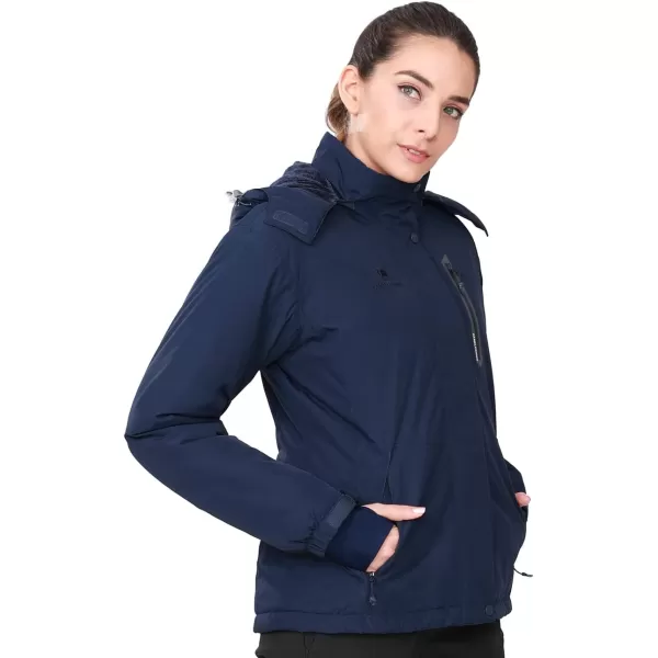 CAMEL CROWN Womens Mountain Snow Waterproof Ski Jacket Detachable Hood Windproof Fleece Parka Rain Jackt Winter CoatDark Blue