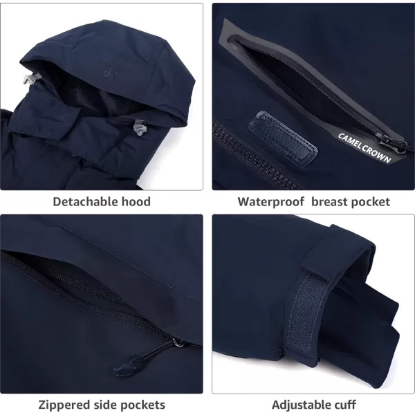 CAMEL CROWN Womens Mountain Snow Waterproof Ski Jacket Detachable Hood Windproof Fleece Parka Rain Jackt Winter CoatDark Blue