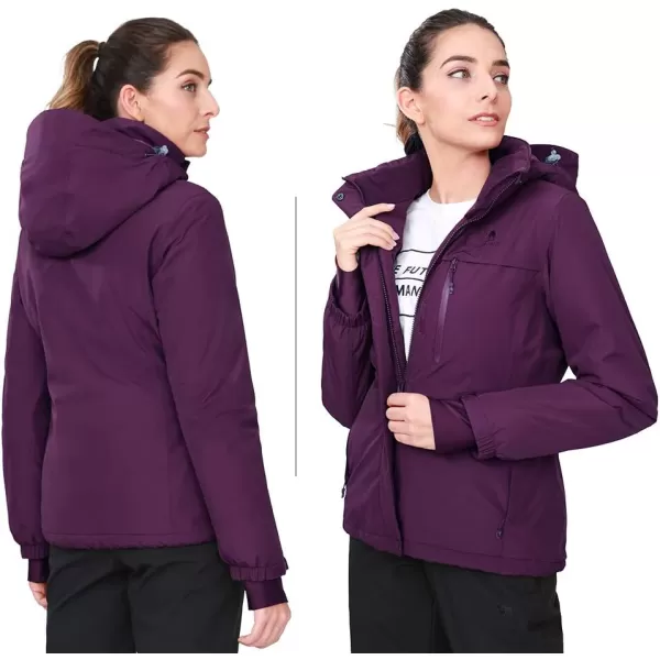 CAMEL CROWN Womens Mountain Snow Waterproof Ski Jacket Detachable Hood Windproof Fleece Parka Rain Jackt Winter CoatDark Purple