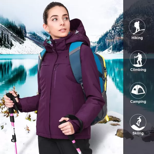 CAMEL CROWN Womens Mountain Snow Waterproof Ski Jacket Detachable Hood Windproof Fleece Parka Rain Jackt Winter CoatDark Purple