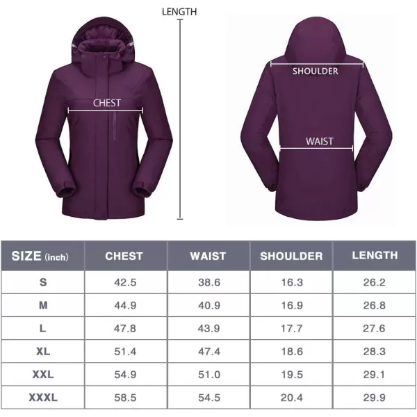 CAMEL CROWN Womens Mountain Snow Waterproof Ski Jacket Detachable Hood Windproof Fleece Parka Rain Jackt Winter CoatDark Purple