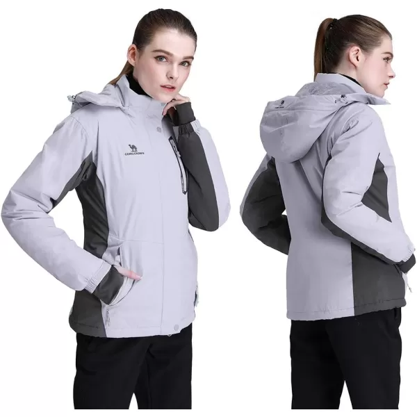 CAMEL CROWN Womens Mountain Snow Waterproof Ski Jacket Detachable Hood Windproof Fleece Parka Rain Jackt Winter CoatGray