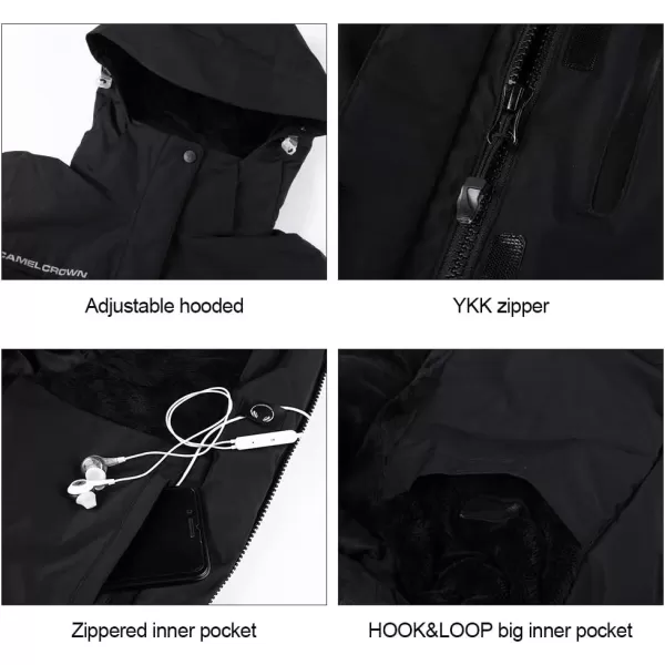 CAMEL CROWN Womens Mountain Snow Waterproof Ski Jacket Detachable Hood Windproof Fleece Parka Rain Jackt Winter CoatNew Black