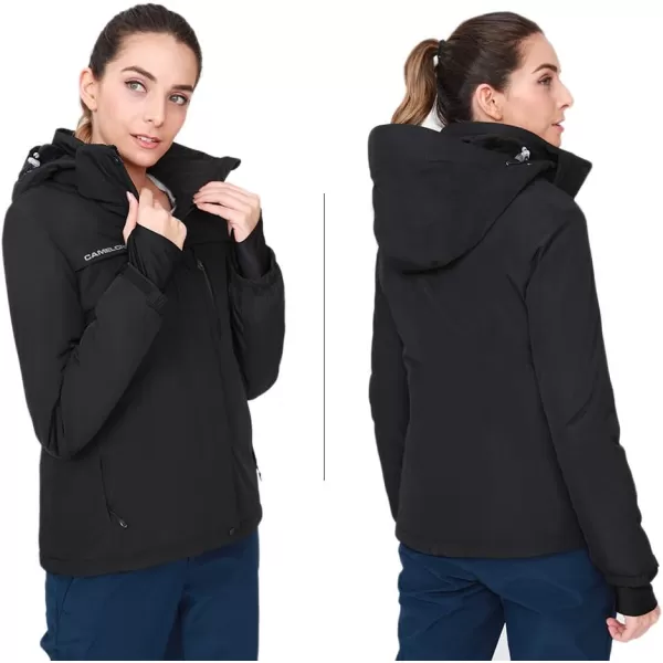 CAMEL CROWN Womens Mountain Snow Waterproof Ski Jacket Detachable Hood Windproof Fleece Parka Rain Jackt Winter CoatNew Black