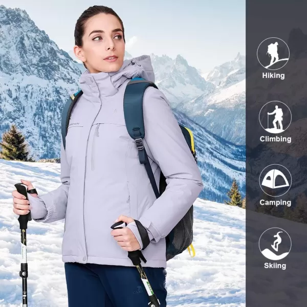 CAMEL CROWN Womens Mountain Snow Waterproof Ski Jacket Detachable Hood Windproof Fleece Parka Rain Jackt Winter CoatNew Gray