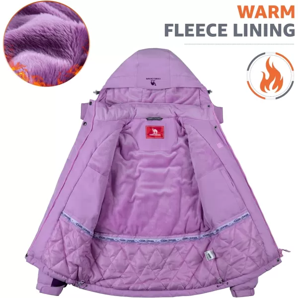 CAMEL CROWN Womens Mountain Snow Waterproof Ski Jacket Detachable Hood Windproof Fleece Parka Rain Jackt Winter CoatPurple