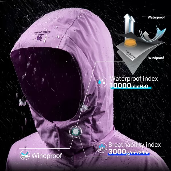 CAMEL CROWN Womens Mountain Snow Waterproof Ski Jacket Detachable Hood Windproof Fleece Parka Rain Jackt Winter CoatPurple