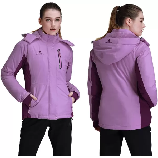 CAMEL CROWN Womens Mountain Snow Waterproof Ski Jacket Detachable Hood Windproof Fleece Parka Rain Jackt Winter CoatPurple
