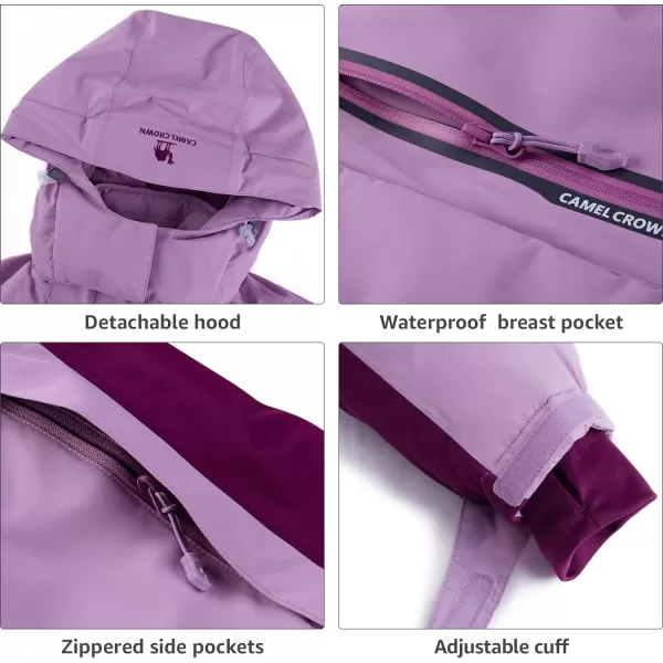 CAMEL CROWN Womens Mountain Snow Waterproof Ski Jacket Detachable Hood Windproof Fleece Parka Rain Jackt Winter CoatPurple
