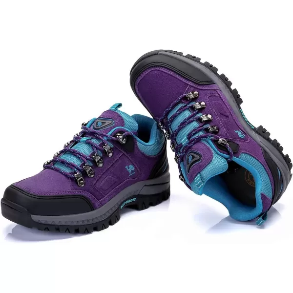 CAMEL CROWN Womens Outdoor Leather Hiking Shoes Low Cut Boots Breathable Lightweight Sneaker for Walking TrekkingPurpleBlue