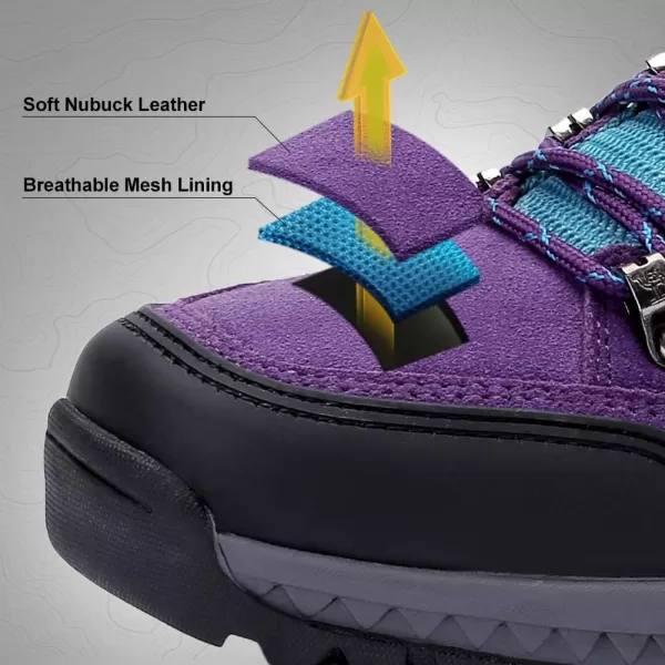 CAMEL CROWN Womens Outdoor Leather Hiking Shoes Low Cut Boots Breathable Lightweight Sneaker for Walking TrekkingPurpleBlue