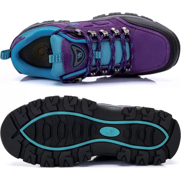 CAMEL CROWN Womens Outdoor Leather Hiking Shoes Low Cut Boots Breathable Lightweight Sneaker for Walking TrekkingPurpleBlue