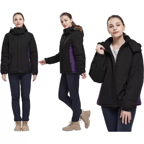 CAMEL CROWN Womens Ski Jacket Waterproof Winter Coat Hiking Mountain Windbreaker Thicken Cotton Warm Snow Parka JacketBlack Purple