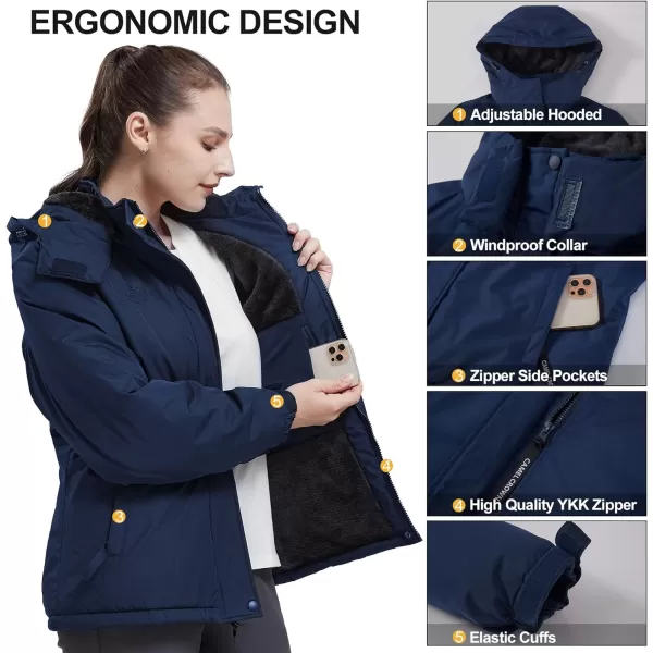 CAMEL CROWN Womens Ski Jacket Waterproof Winter Coat Hiking Mountain Windbreaker Thicken Cotton Warm Snow Parka JacketDark Blue