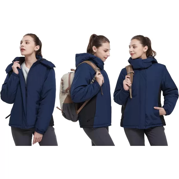 CAMEL CROWN Womens Ski Jacket Waterproof Winter Coat Hiking Mountain Windbreaker Thicken Cotton Warm Snow Parka JacketDark Blue Black