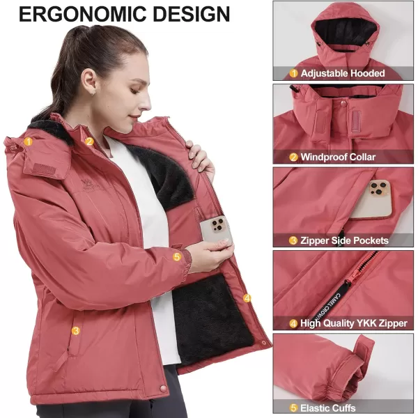 CAMEL CROWN Womens Ski Jacket Waterproof Winter Coat Hiking Mountain Windbreaker Thicken Cotton Warm Snow Parka JacketPink