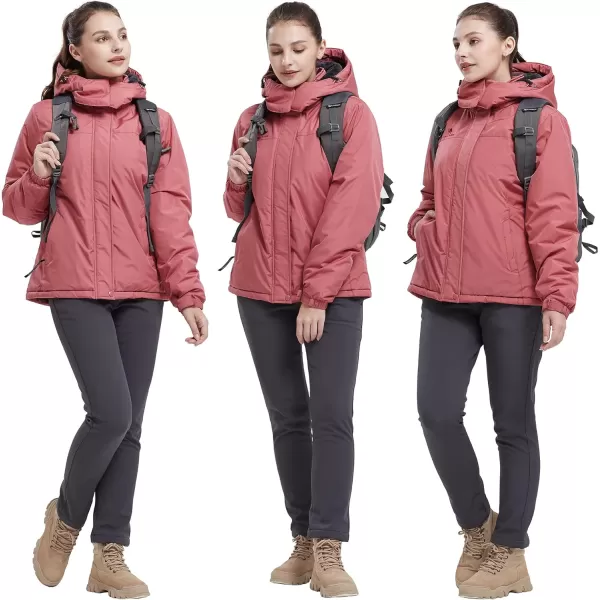 CAMEL CROWN Womens Ski Jacket Waterproof Winter Coat Hiking Mountain Windbreaker Thicken Cotton Warm Snow Parka JacketPink
