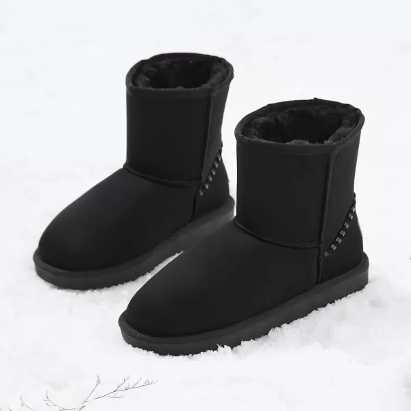 CAMEL CROWN Womens Snow Boots Slip On MidCalf Warm Faux Fur Lined Lining Waterproof Outdoor Ankle Booties Comfortable Winter Shoes for WomenBlack