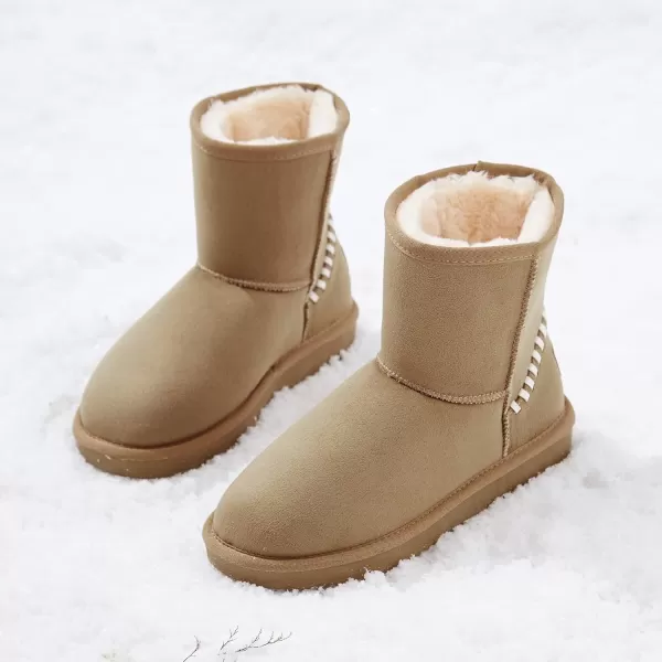 CAMEL CROWN Womens Snow Boots Slip On MidCalf Warm Faux Fur Lined Lining Waterproof Outdoor Ankle Booties Comfortable Winter Shoes for WomenChestnut