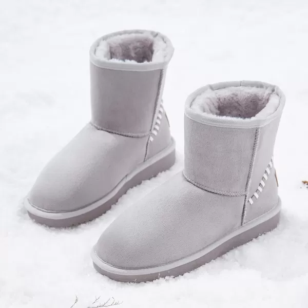 CAMEL CROWN Womens Snow Boots Slip On MidCalf Warm Faux Fur Lined Lining Waterproof Outdoor Ankle Booties Comfortable Winter Shoes for WomenStone Grey