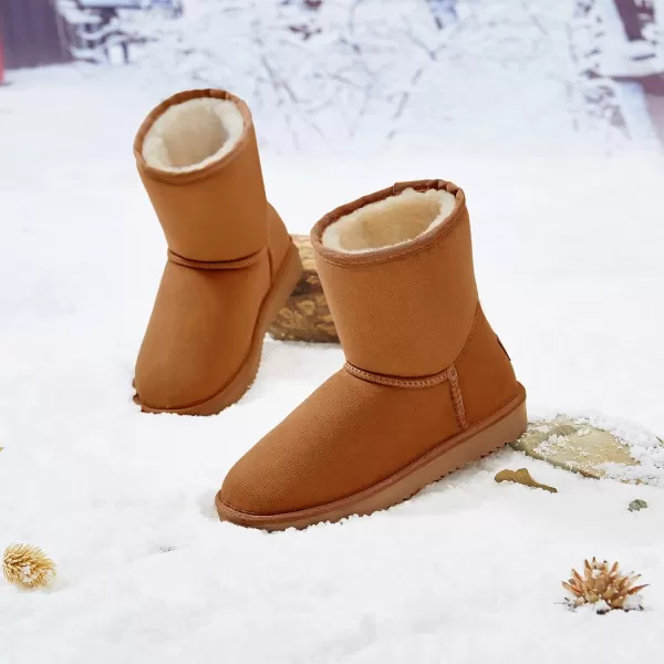 CAMEL CROWN Womens Warm Winter Boots Ankle High Classic Vegan Suede Faux Sheepskin Shearling Snow BootsBrownnew