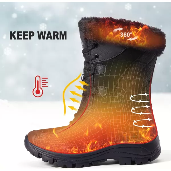 CAMEL CROWN Womens Waterproof Snow Boot Winter Insulated Warm Fur Lined MidCalf Boots NonSlip LaceUp Outdoor Booties for Cold WeatherBlack