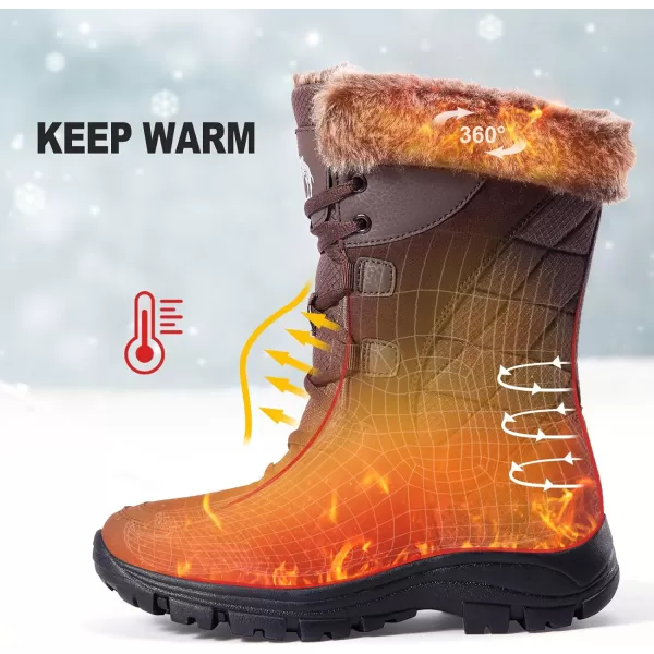 CAMEL CROWN Womens Waterproof Snow Boot Winter Insulated Warm Fur Lined MidCalf Boots NonSlip LaceUp Outdoor Booties for Cold WeatherBrown