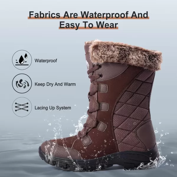 CAMEL CROWN Womens Waterproof Snow Boot Winter Insulated Warm Fur Lined MidCalf Boots NonSlip LaceUp Outdoor Booties for Cold WeatherBrown