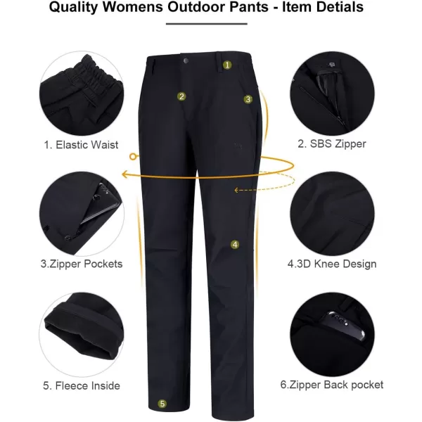 CAMEL CROWN Womens Waterproof Softshell Fleece Lined Pants Warm Windproof Ski Snow Insulated Hiking Hunting TrousersBlack