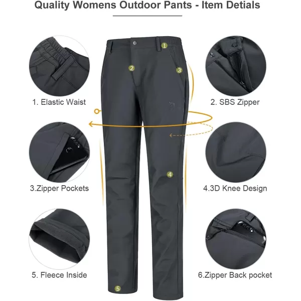 CAMEL CROWN Womens Waterproof Softshell Fleece Lined Pants Warm Windproof Ski Snow Insulated Hiking Hunting TrousersDeep Gray