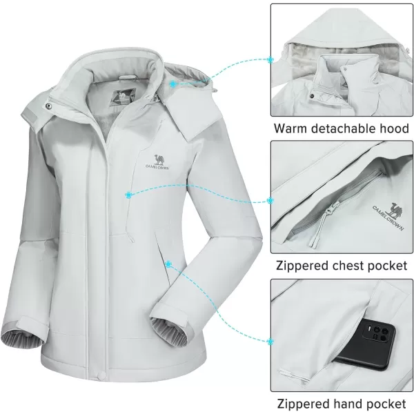 CAMEL CROWN Womens Winter Coat Waterproof Ski Jacket with Fleece Lining Windproof for Snow Rain Outdoor Hiking MountainLight Grey02