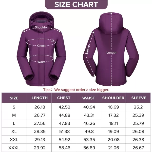 CAMEL CROWN Womens Winter Coat Waterproof Ski Jacket with Fleece Lining Windproof for Snow Rain Outdoor Hiking MountainRaspberry Purple002