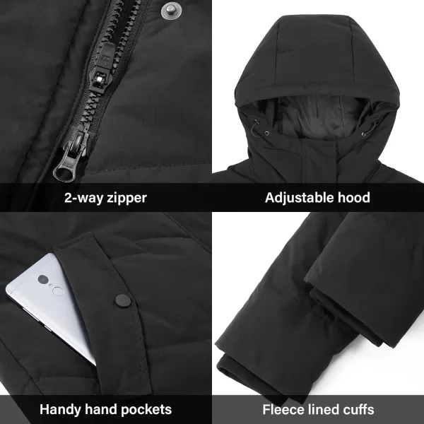 CAMEL CROWN Womens Winter Jacket Hooded Warm Quilted Insulated Puffer Jacket Long Cotton Parka CoatBlack