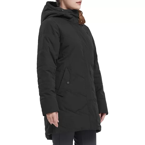 CAMEL CROWN Womens Winter Jacket Hooded Warm Quilted Insulated Puffer Jacket Long Cotton Parka CoatBlack