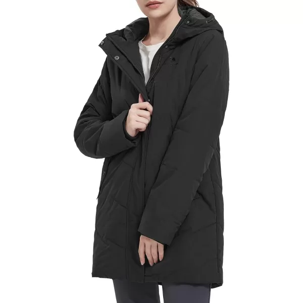 CAMEL CROWN Womens Winter Jacket Hooded Warm Quilted Insulated Puffer Jacket Long Cotton Parka CoatBlack