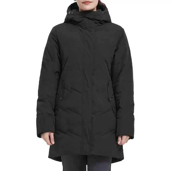 CAMEL CROWN Womens Winter Jacket Hooded Warm Quilted Insulated Puffer Jacket Long Cotton Parka CoatBlack