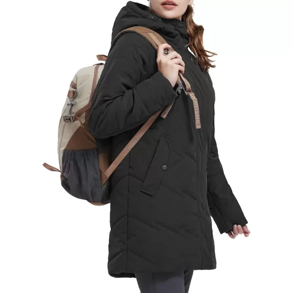CAMEL CROWN Womens Winter Jacket Hooded Warm Quilted Insulated Puffer Jacket Long Cotton Parka CoatBlack
