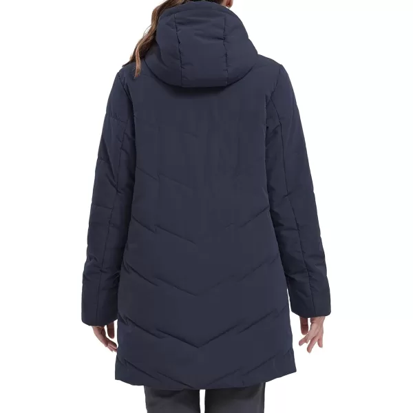 CAMEL CROWN Womens Winter Jacket Hooded Warm Quilted Insulated Puffer Jacket Long Cotton Parka CoatNavy