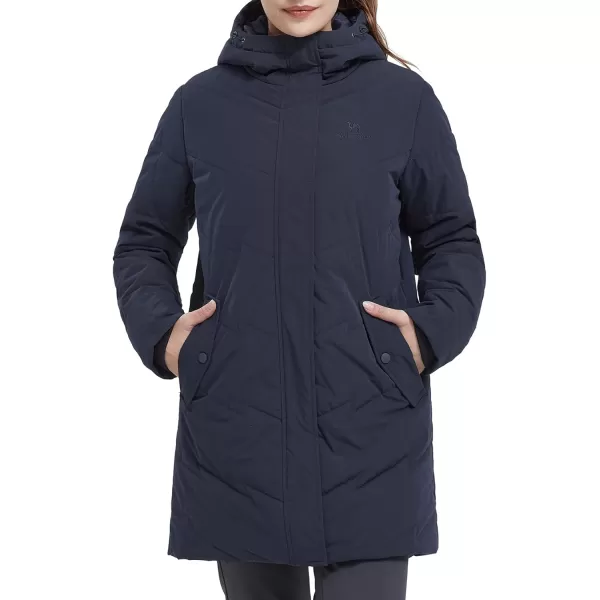 CAMEL CROWN Womens Winter Jacket Hooded Warm Quilted Insulated Puffer Jacket Long Cotton Parka CoatNavy