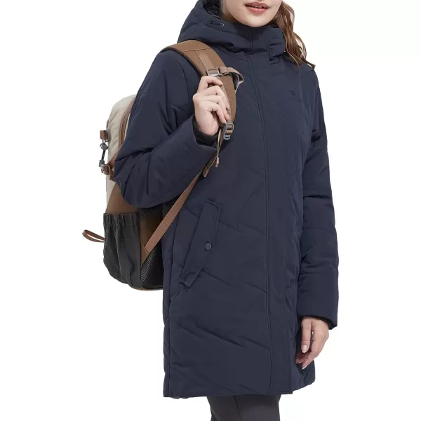 CAMEL CROWN Womens Winter Jacket Hooded Warm Quilted Insulated Puffer Jacket Long Cotton Parka CoatNavy