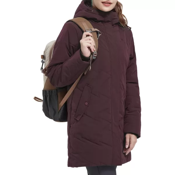 CAMEL CROWN Womens Winter Jacket Hooded Warm Quilted Insulated Puffer Jacket Long Cotton Parka CoatRed