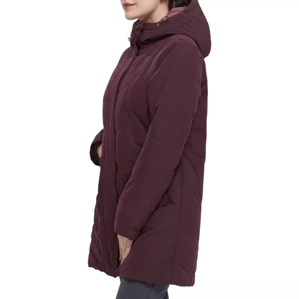 CAMEL CROWN Womens Winter Jacket Hooded Warm Quilted Insulated Puffer Jacket Long Cotton Parka CoatRed