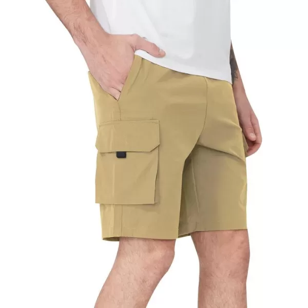 CAMEL CROWN Mens Hiking Cargo Shorts Elastic Waist Quick Dry Lightweight Shorts for Athletic Shorts with PocketsKhaki