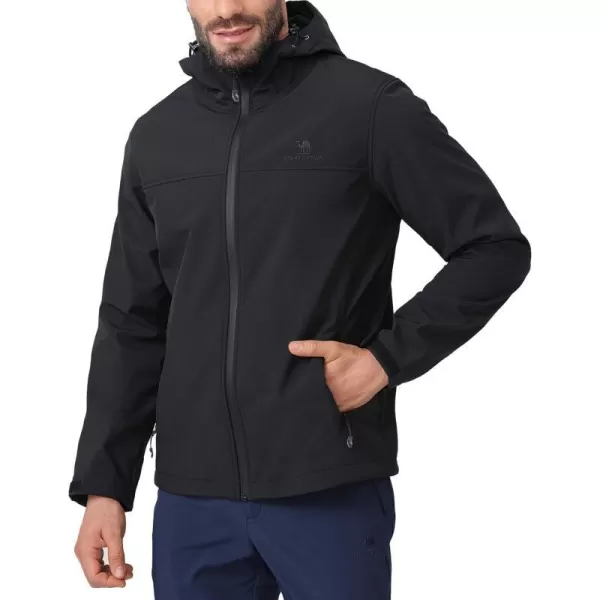 CAMEL CROWN Mens Softshell Jacket Fleece Lined Waterproof Windproof Lightweight Outerwear Full Zip Hiking Work TravelBlack1